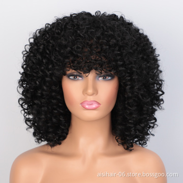 Aisi Loose Curly Wave Black Short Bob Wig Wholesale Cheap Vendor Afro Kinky With Bangs For Black Women Synthetic Hair Wigs